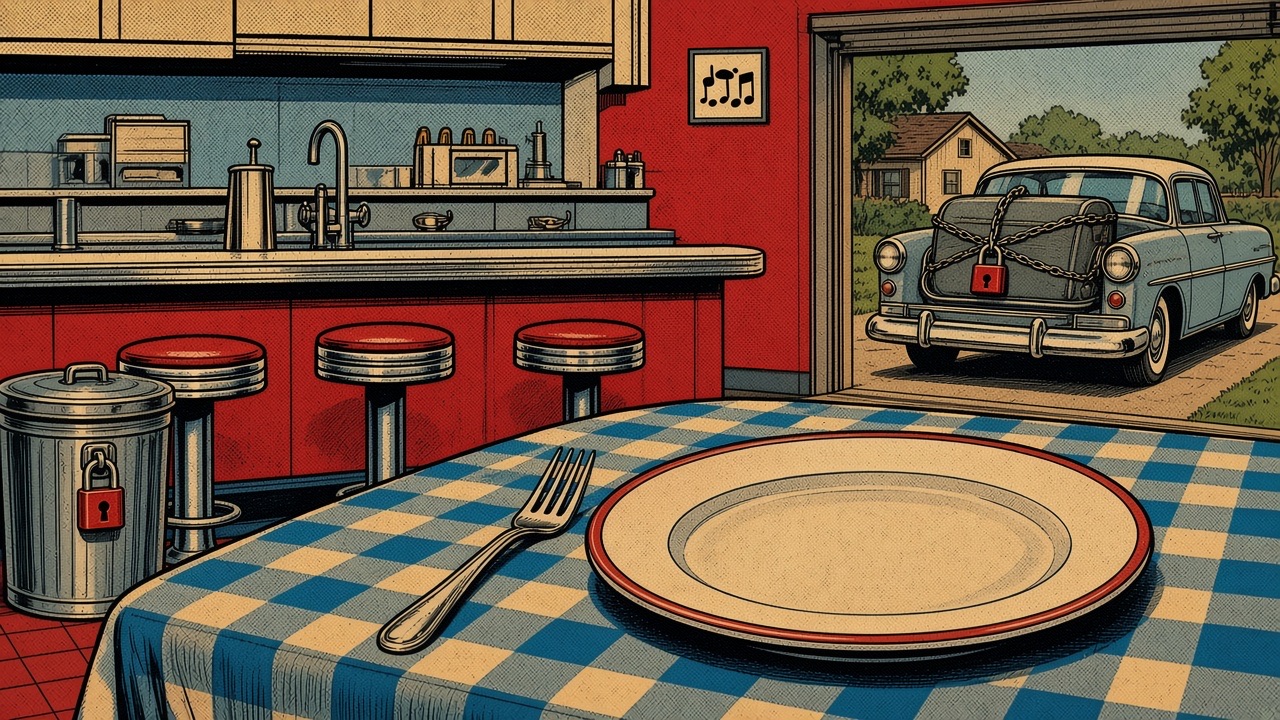 Comic: empty plate, locked trash, locked car