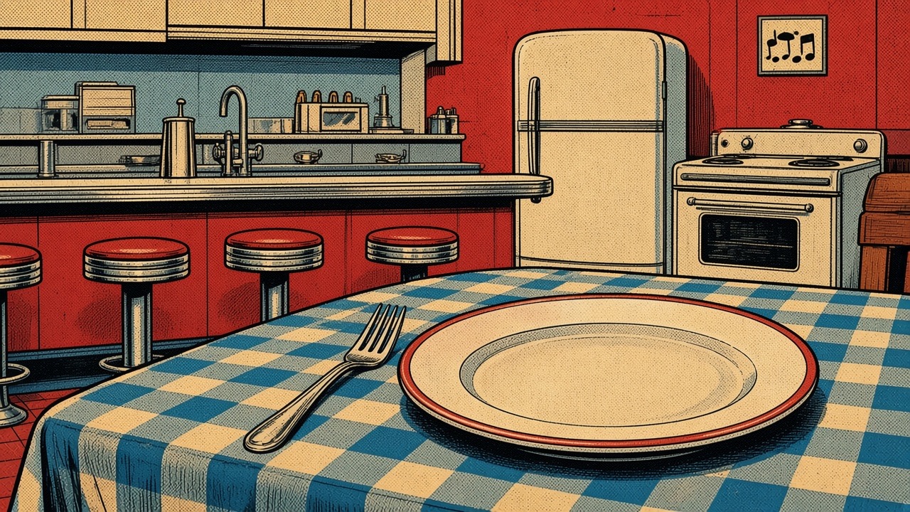 Comic drawing of an empty plate and unused fork